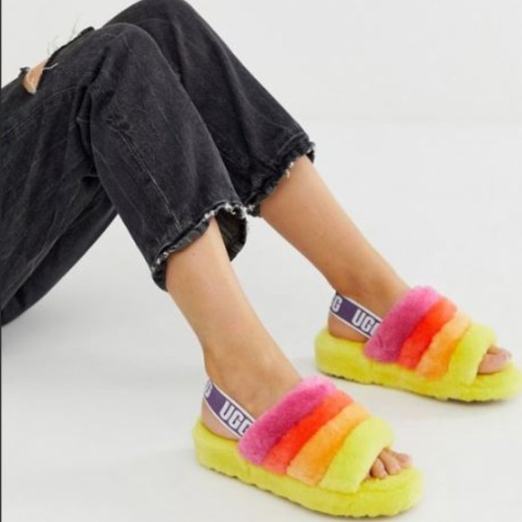 UGG Fluff Yeah Slide - UggPride Rainbow Yellow, US Women's 9 - Picture 11 of 11